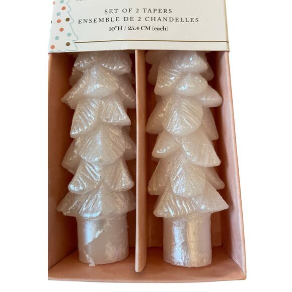 Cupcakes & Cashmere Iridescent White Christmas Tree Shaped Taper Candle Set of 2 - Picture 8 of 12